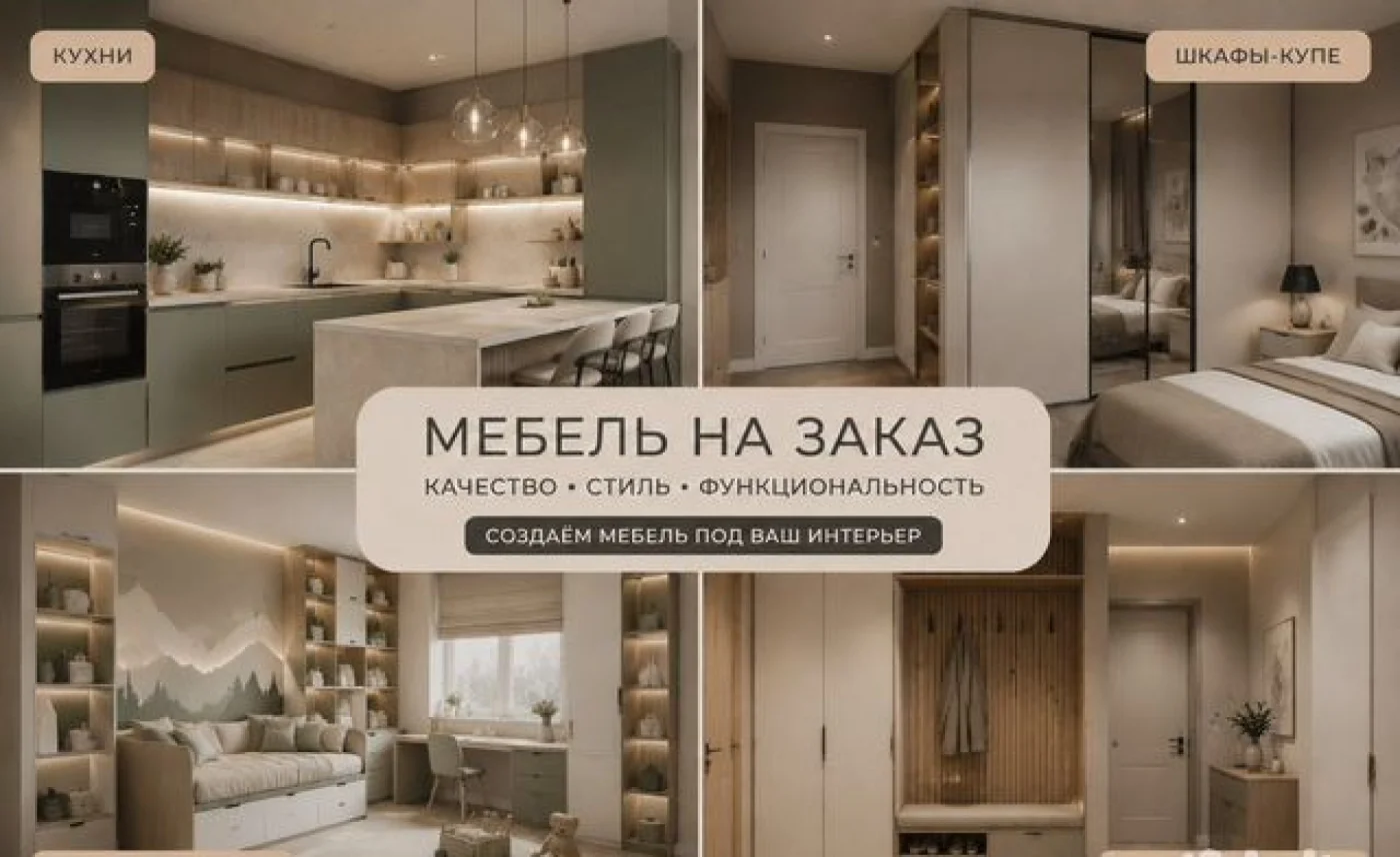 П-образная кухня на заказ с подсветкой и рассрочкой